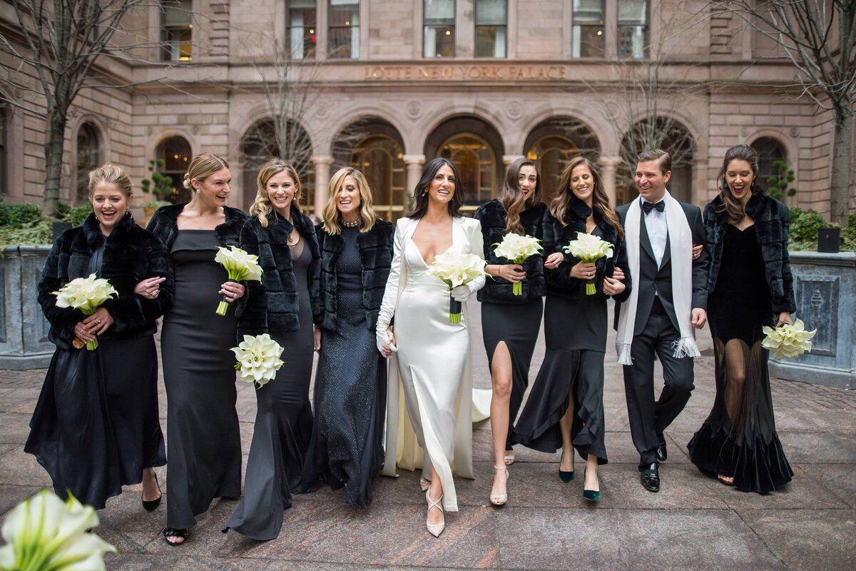 bridal party in black dresses