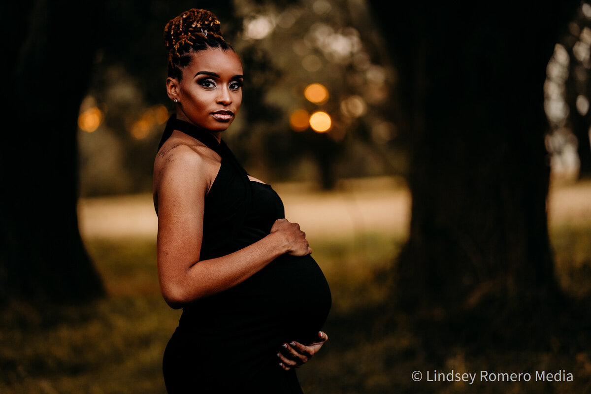 bold edit, pregnant woman, black dress in Lafayette, la