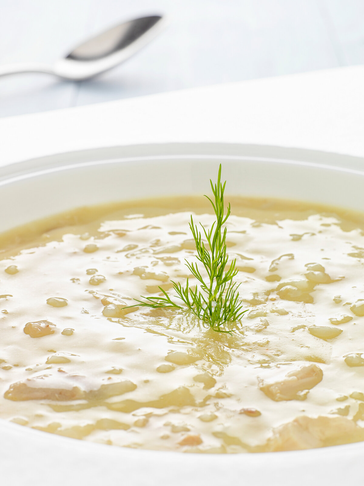 A close up of a bowl of soup