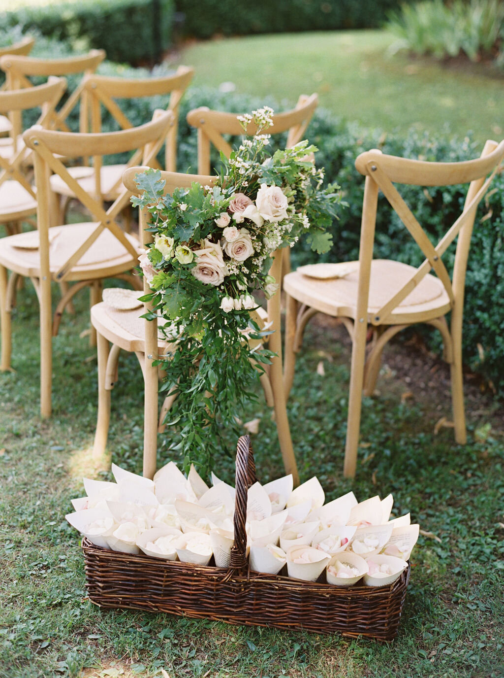 Ceremony chair flowers and confetti