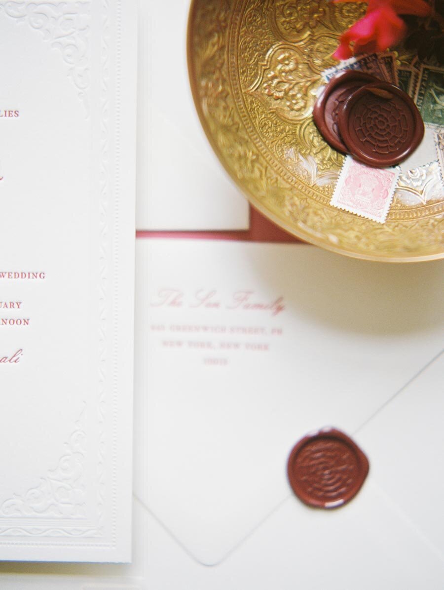 Red Wax Seal for Indian Wedding Invitation Niru & Baku Bonnie Sen Photography