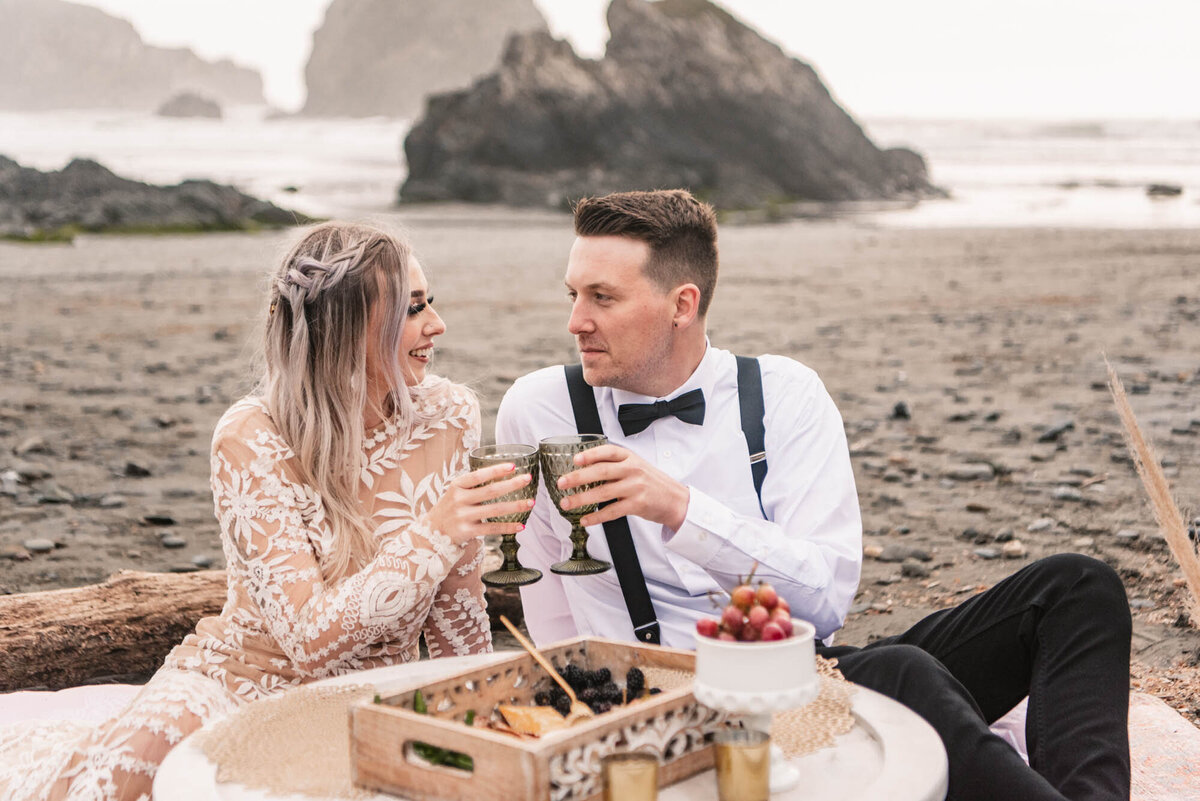 Beach elopement toast