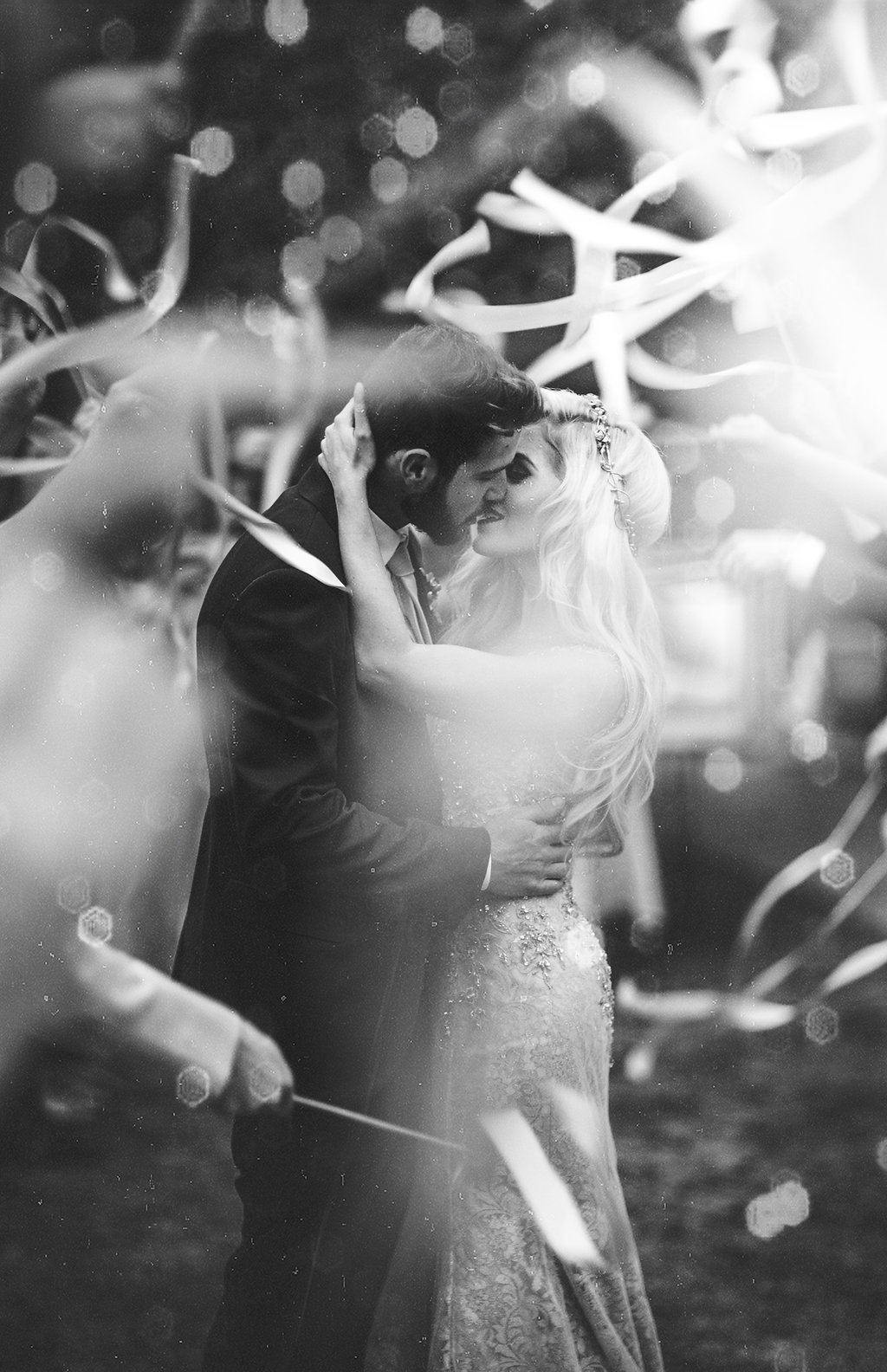 Wedding Photograph Of Bride and Groom Kissing Black and White Los Angeles