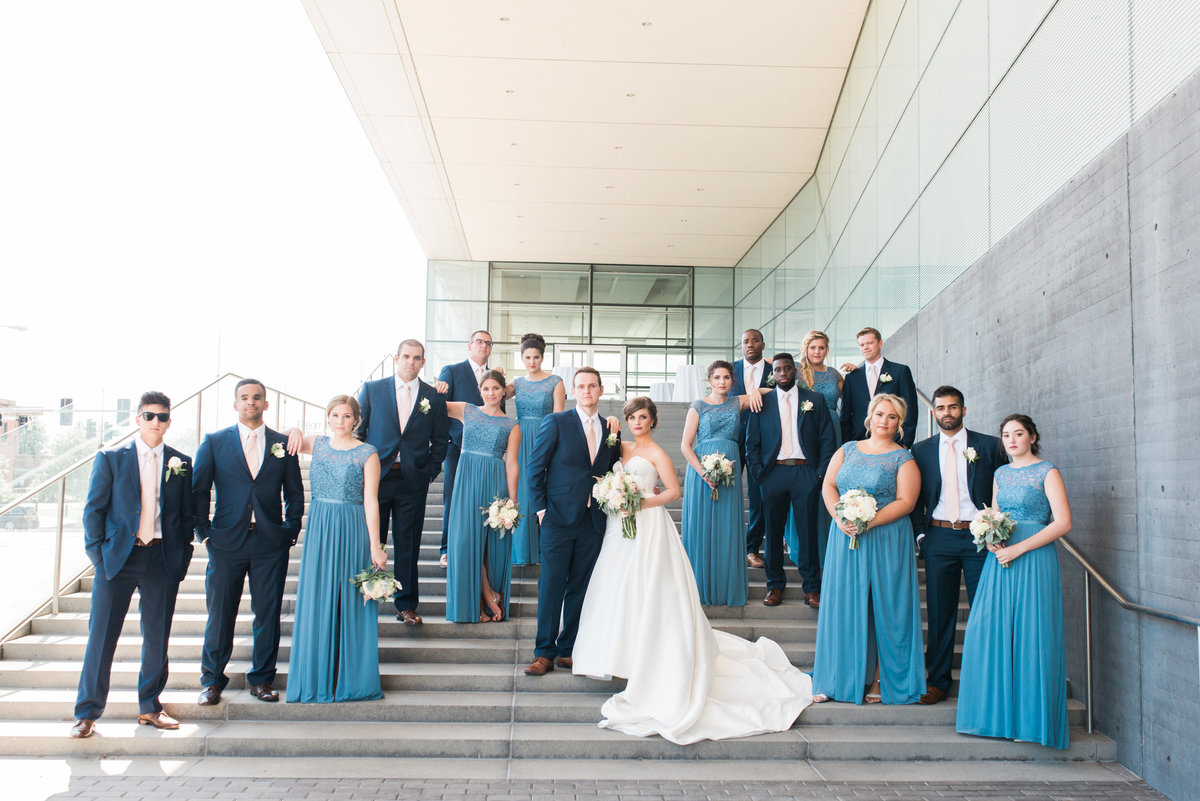 Bridal party at the Figge Art Museum in Downtown Davenport, Iowa