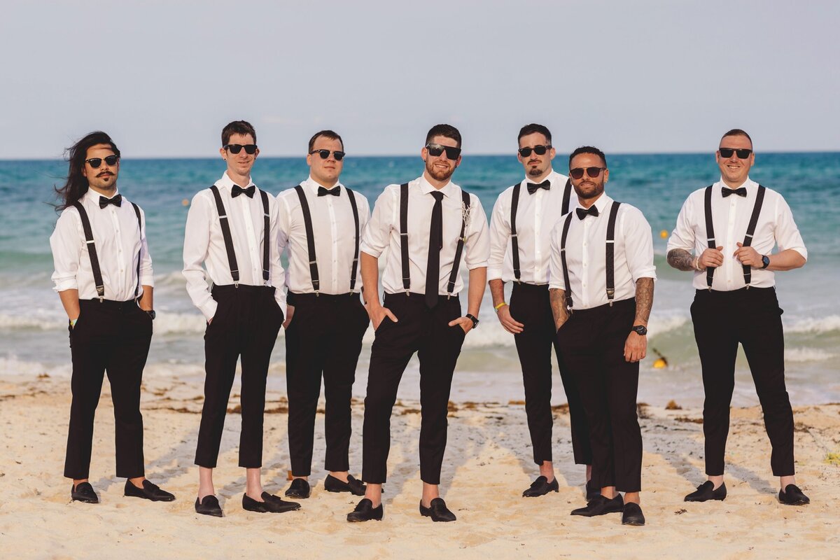 Groomsmen on beach at  Iberostar Paraiso Riviera Maya Wedding