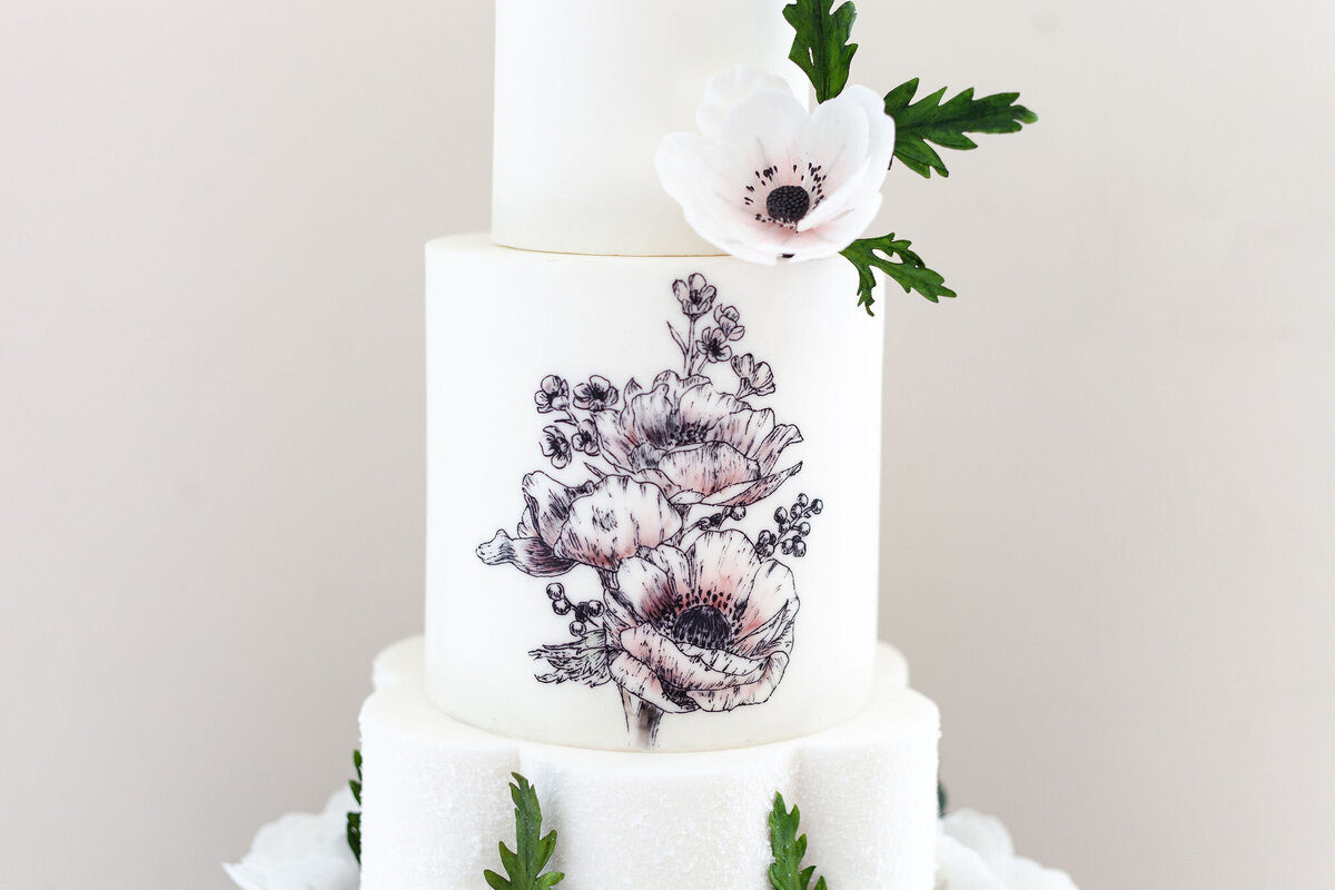 Luxury nature inspired wedding cake designer vanilla Spice Cake Studio Northamptonshire hand painted floral design
