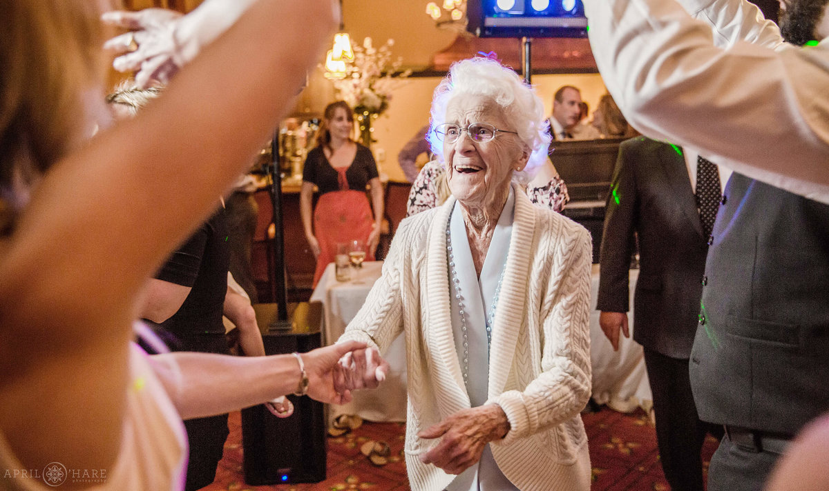 Grandma on the dance floor at a Vail Colorado Wedding Reception