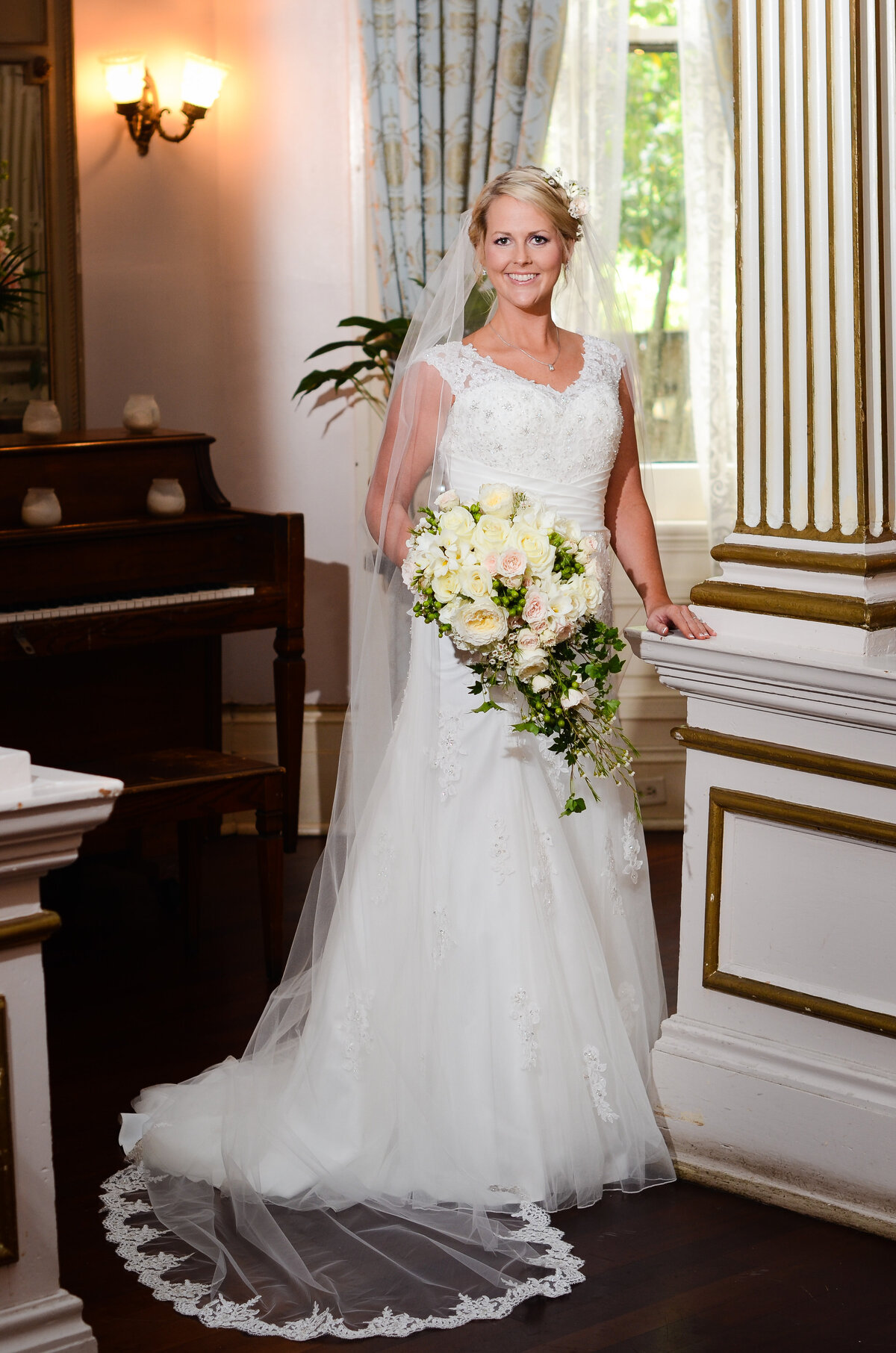 Beautiful bridal portrait: Formal Bridal portrait at The Columns Hotel on St. Charles in New Orleans, NOLA Wedding