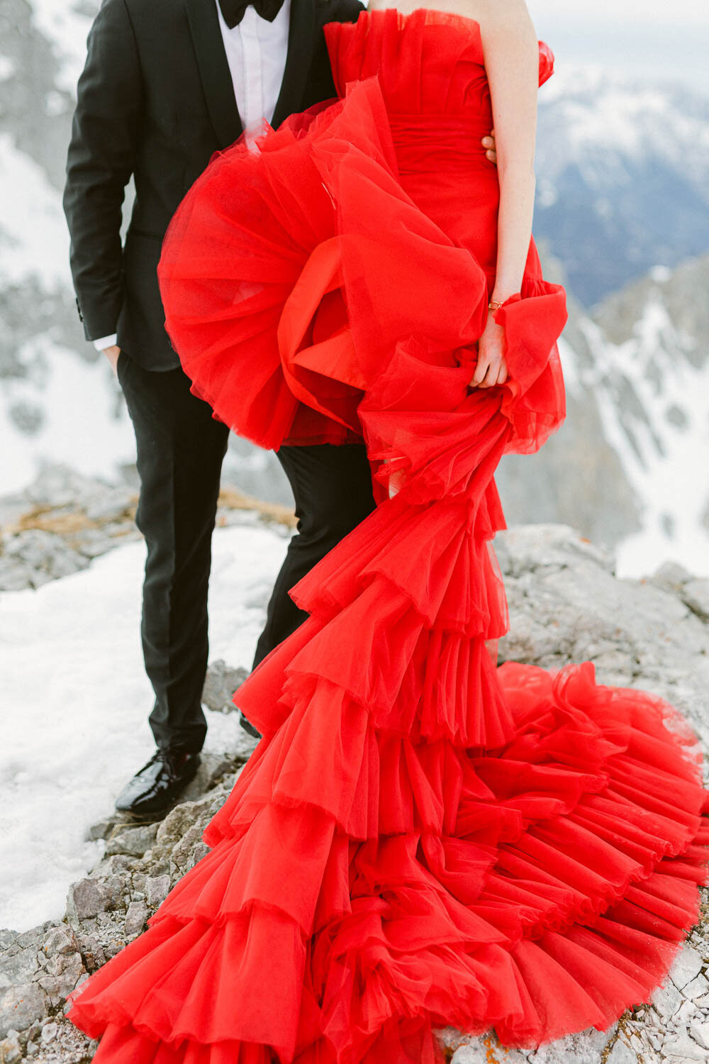 extravagant red gown for  engagement session