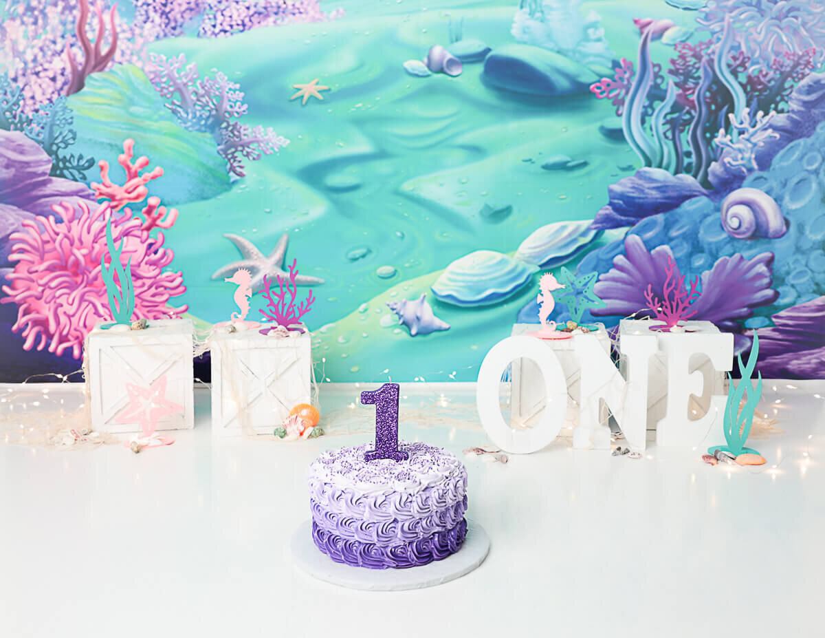 A baby's first cake smash moment captured with under the sea in Rochester, NY.