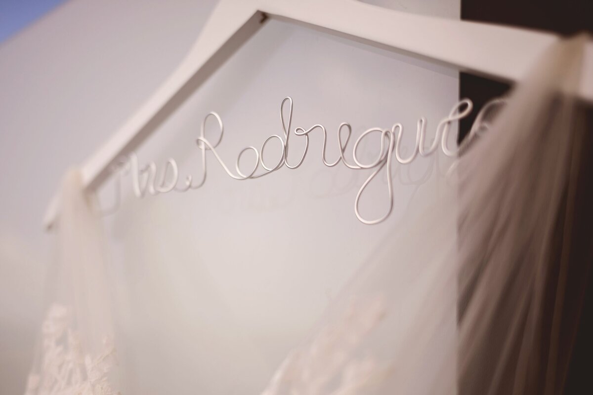 Close up of hanger for wedding dress