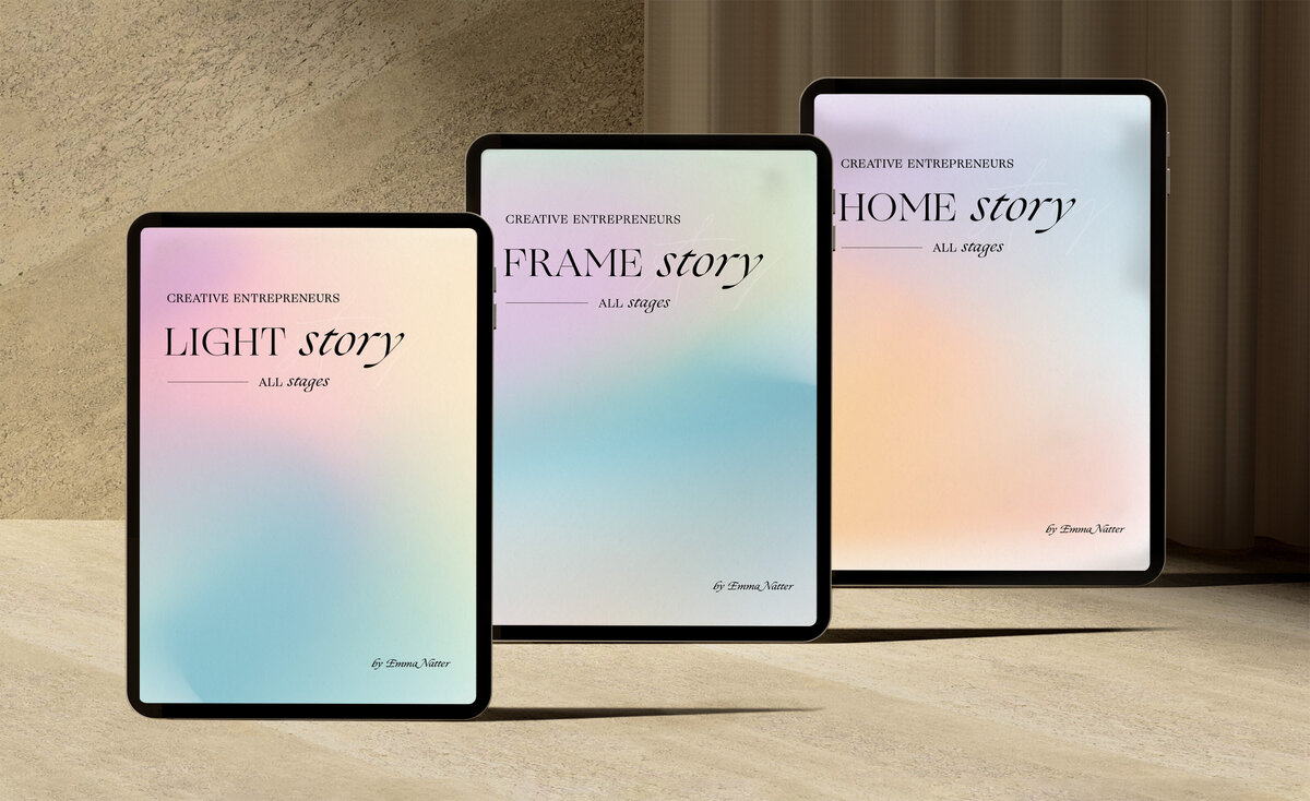 Mockup of the sacred stories, for all stages. Three tablet devices on a stone background