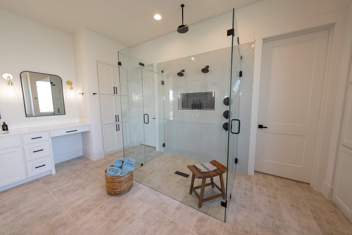 Primary bathroom suite inside north Texas custom home