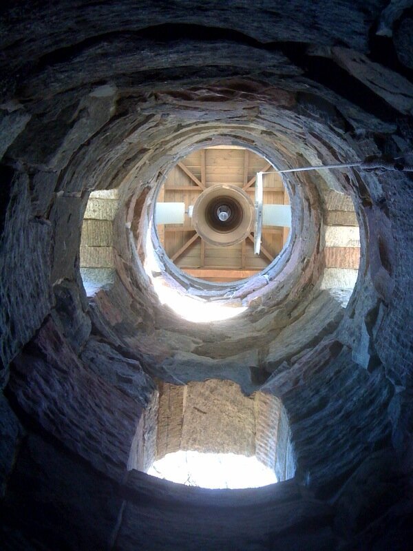 looking up into the bell tower in the stone chapel at Westminster School