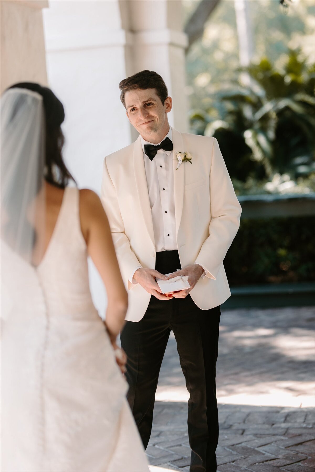 grooms first look at bride on wedding day
