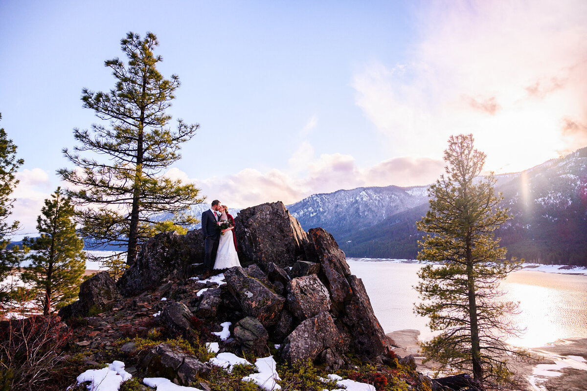 Bride and Groom on Mountain in Central Cascades