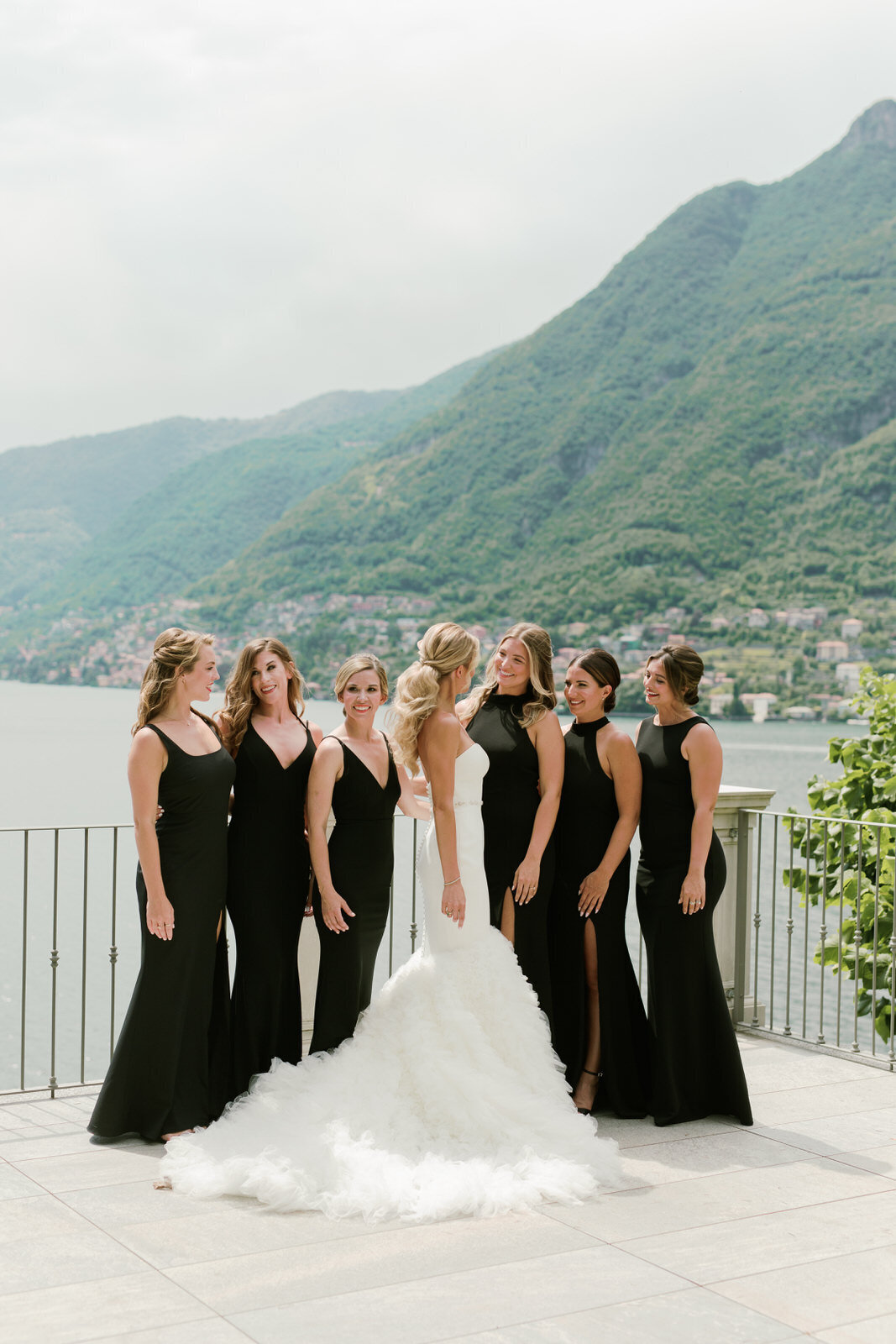 Bride and bridesmaids at lake como