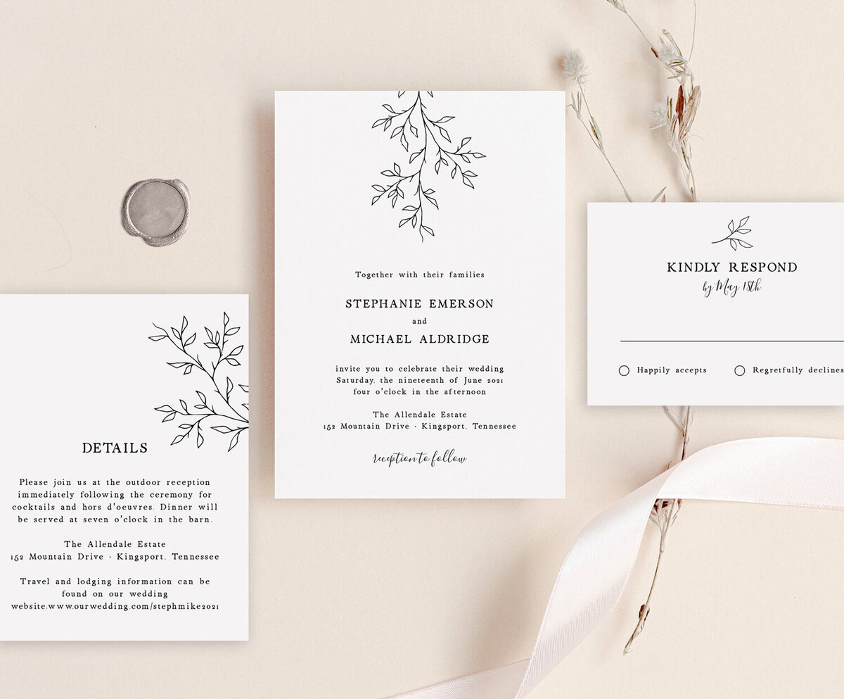 botanical wedding invitation set