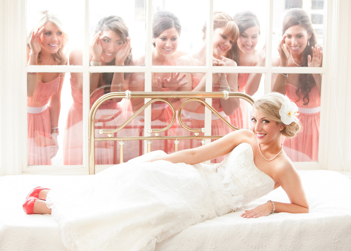 TFWC Mansion wedding photographer bride bridesmaids peek through window cute 2312 San Gabriel St, Austin, TX 78705
