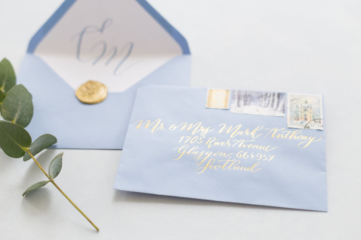 Blue and Gold Invitations | Jenni Liandu Calligraphy