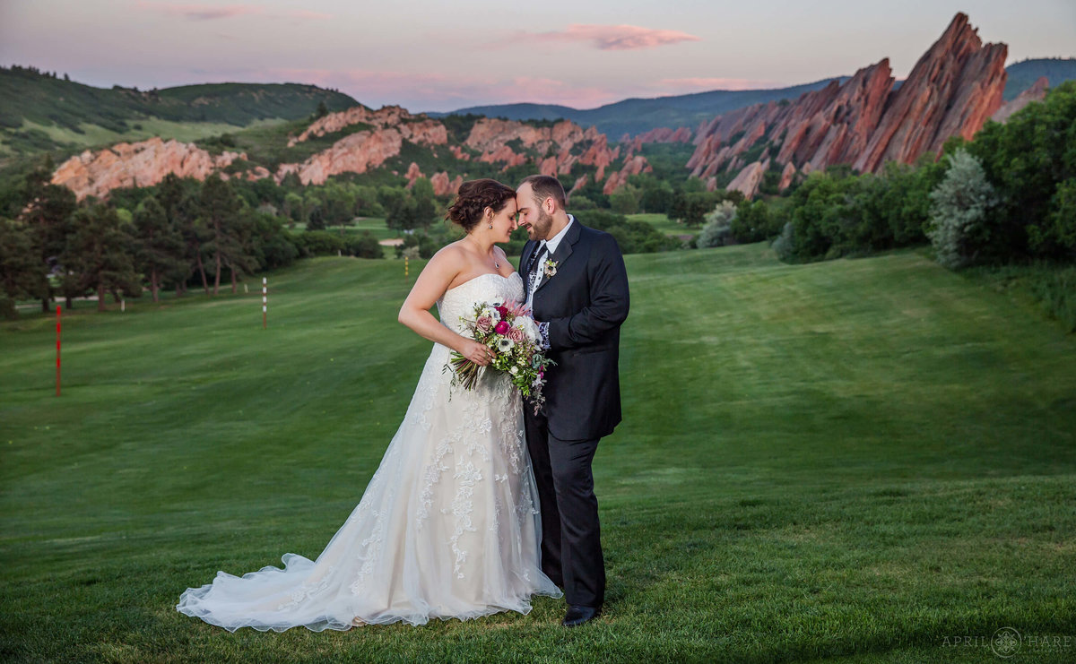 Romantic Sunset Portrait at Arrowhead Golf Club with Red Rock Backdrop