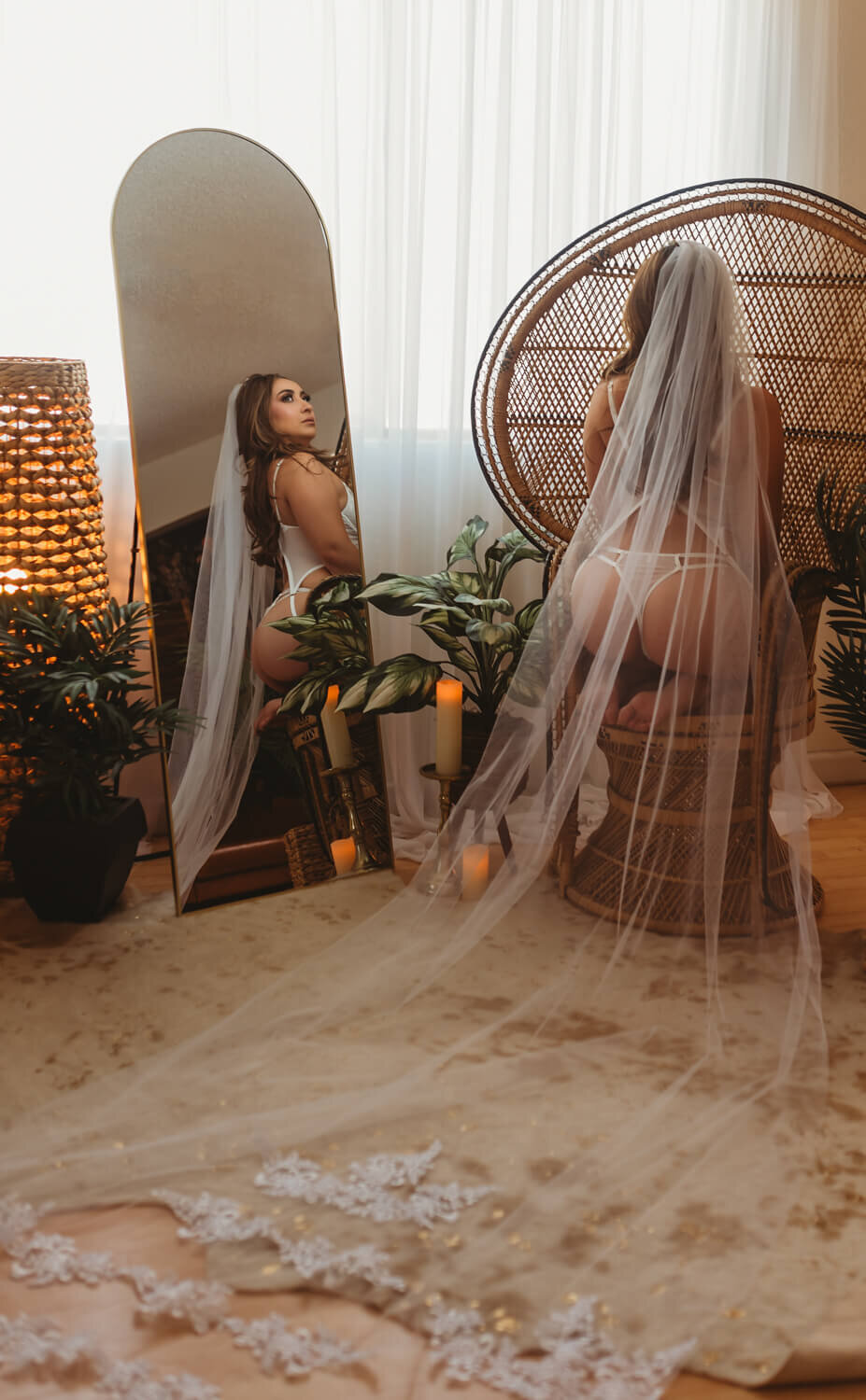 Sacramento Bridal Boudoir session with cathedral veil for groom gift