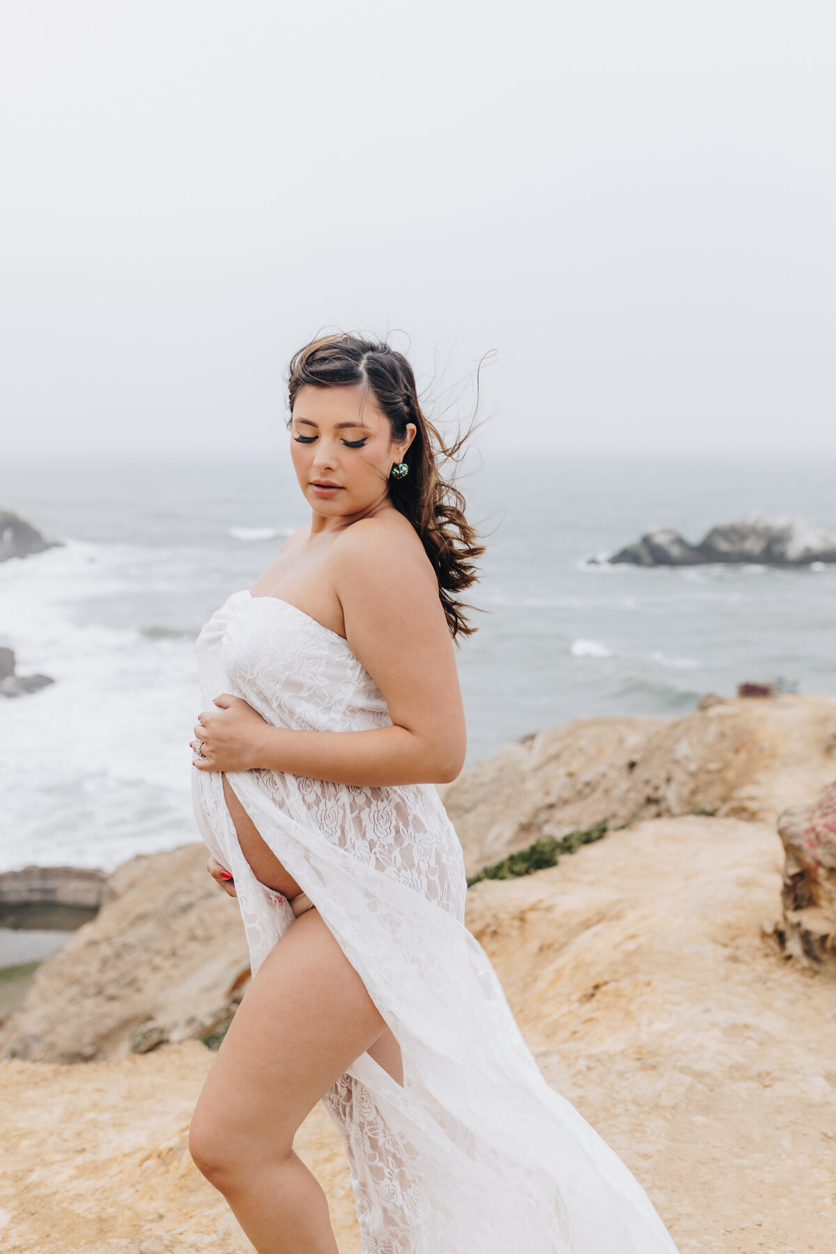 Intimate Maternity Session at Lands End Sutro Baths Beach Emily Woodall Photography