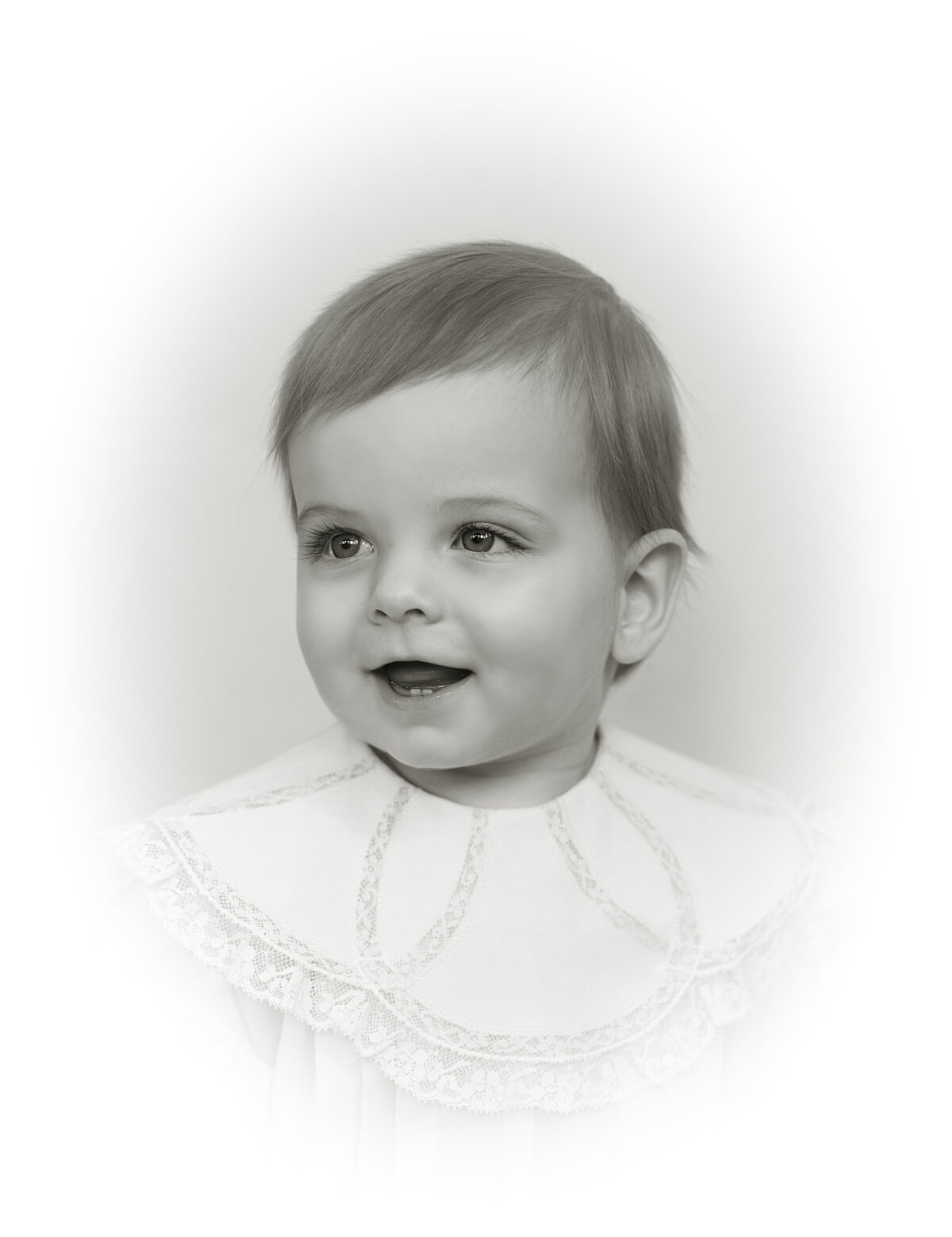 Sepia Heirloom portrait toddler boy in heirloom bubble