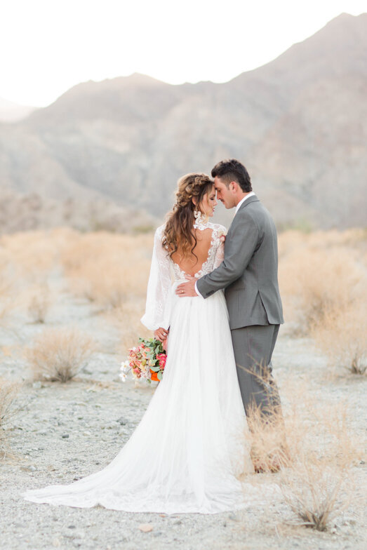 bride and groom in the desert in Indio California