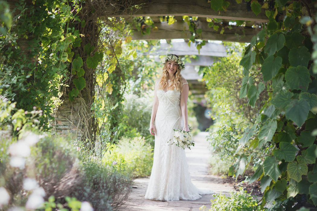 Bride in the gardens at Hestercombe House Wedding Somerset