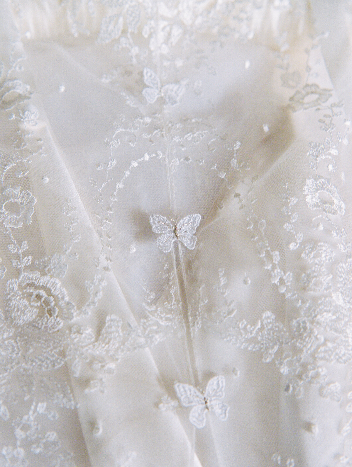 close up of delicate butterfly details on Elizabeth Fillmore dress