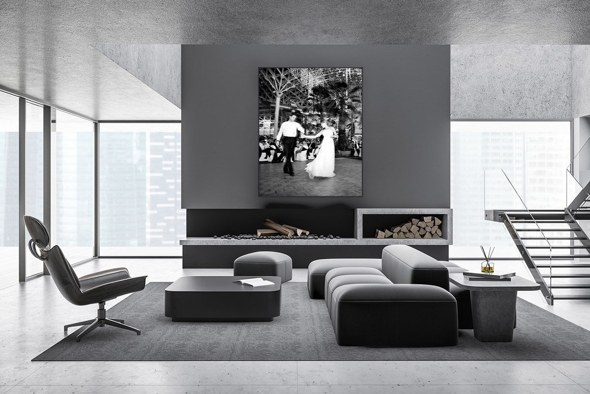 Huge canvas in the living room of  a modern city loft.