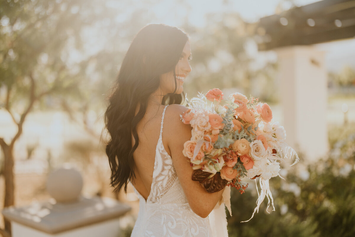 dreamy photo of bride with flowers