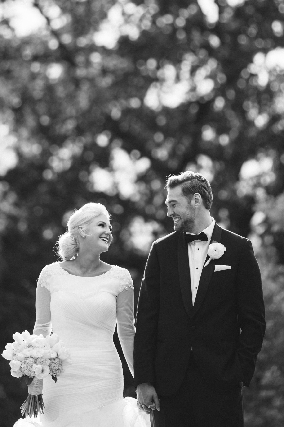 Black and white photo of bride and groom, Haggin Oaks Sacramento Ca
