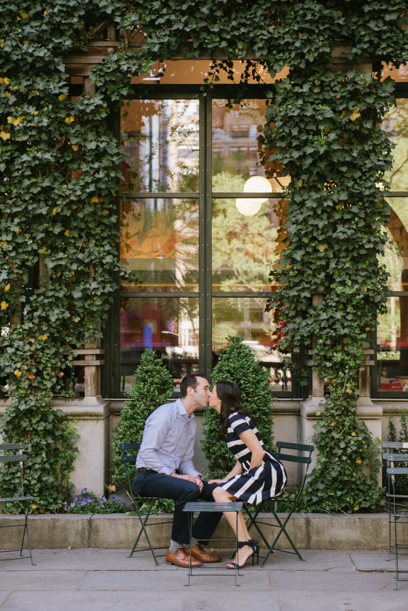 Romantic engagement photo in Bryant Park NYC