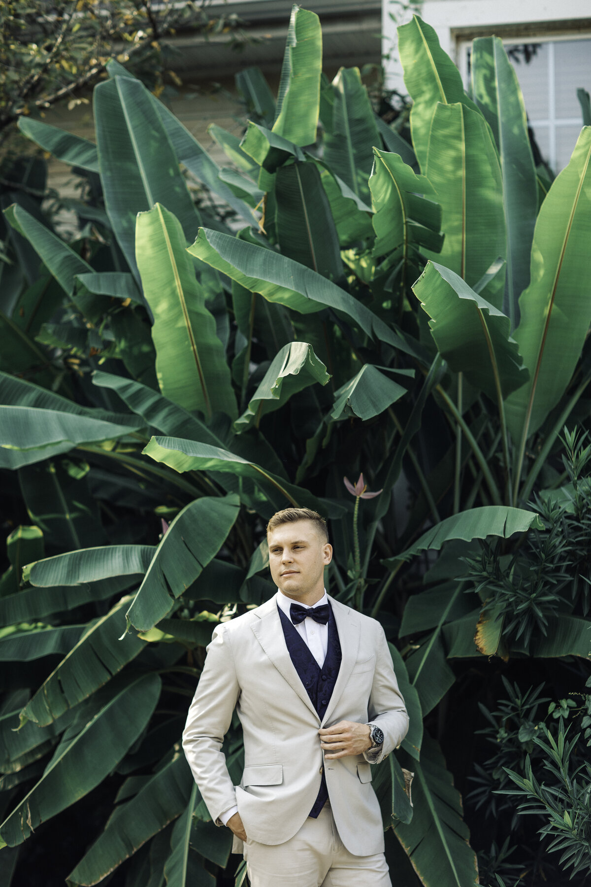 Wedding Photograph Of Groom Standing With His Hand On His Pocket Los Angeles