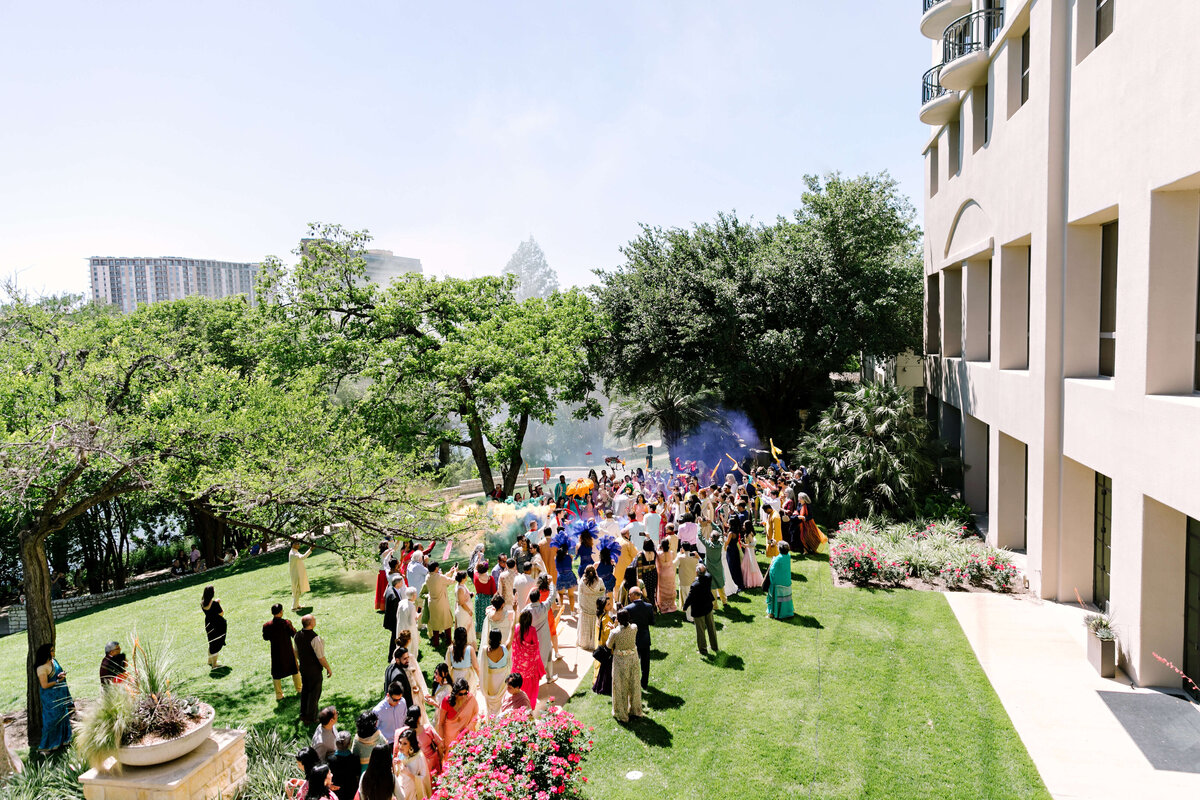 colorful baraat at multicultural wedding