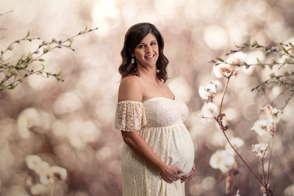 Maternity Portrait in Flower Background in Houston