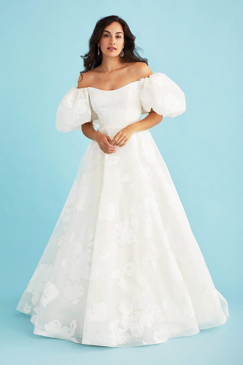 Dramatic sleeve floral wedding dress