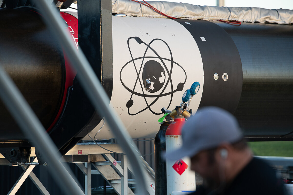Rocket lab Launch complex 1. Engineer prepares rocket for launch on pad