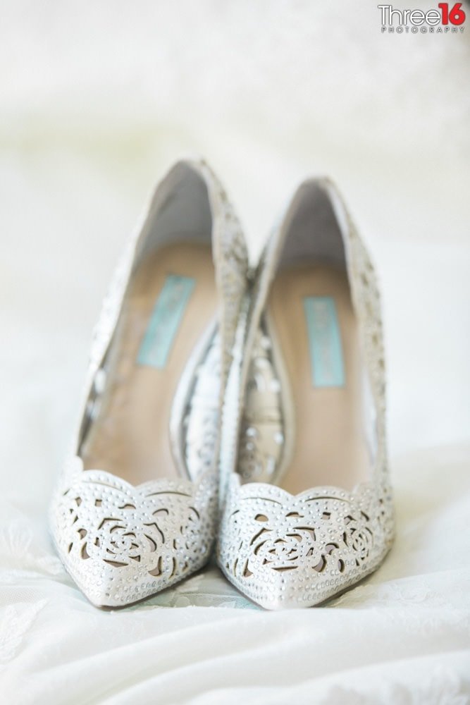 Brides wedding day white shoes