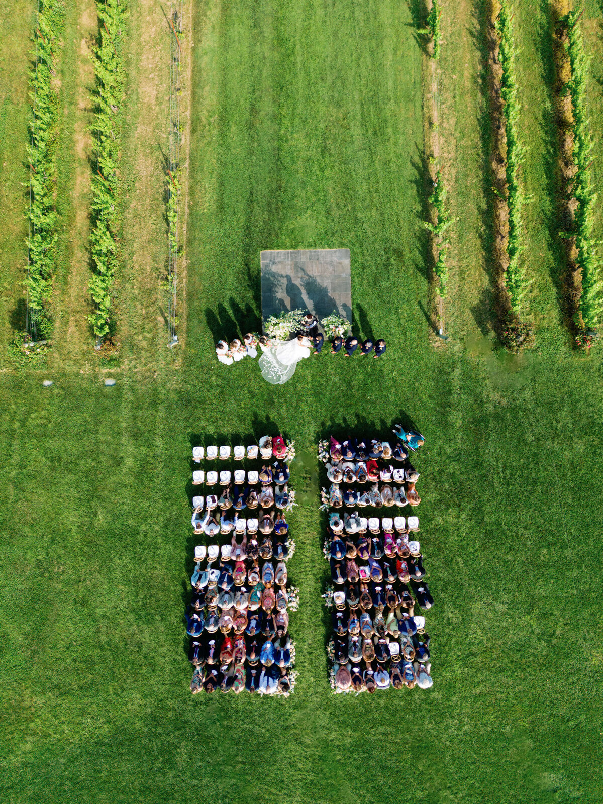Aerial view of wedding ceremony