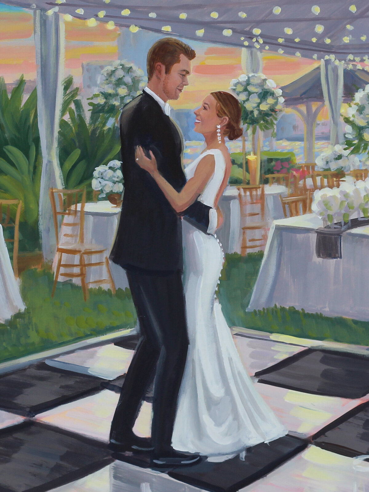 Live Wedding Paintings by Ben Keys | Brooke and Andrew, The Westin Savannah Harbor Golf Resort, Savannah, GA, detail