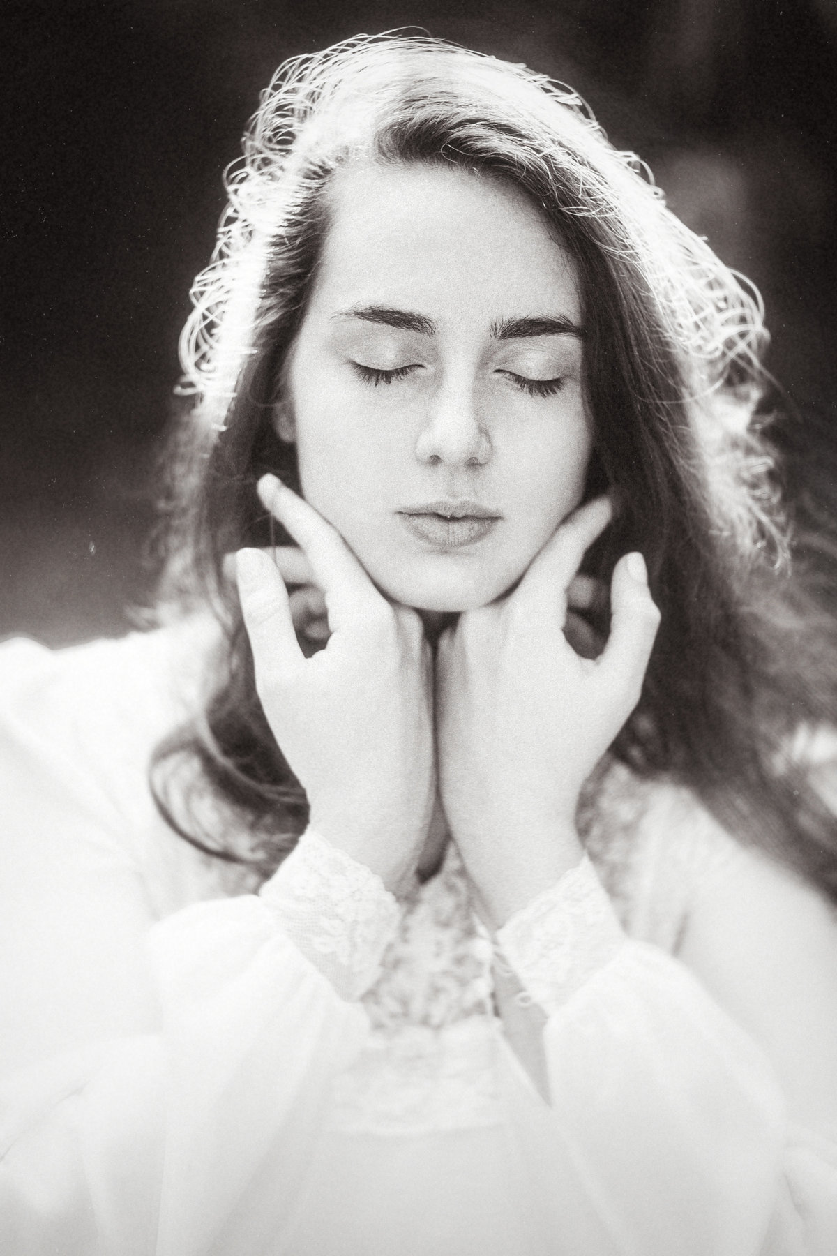 Portrait Photo Of Young Woman In Dress With Her Eyes Closed Black And White Los Angeles