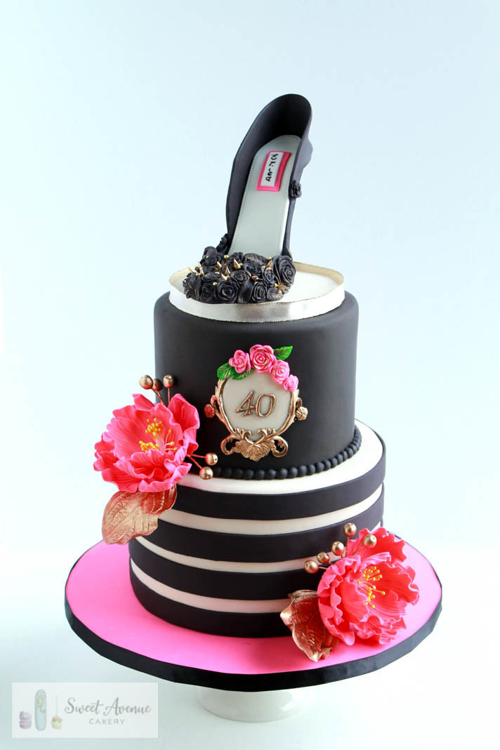 black stripes and stiletto shoe Kate Spade cake