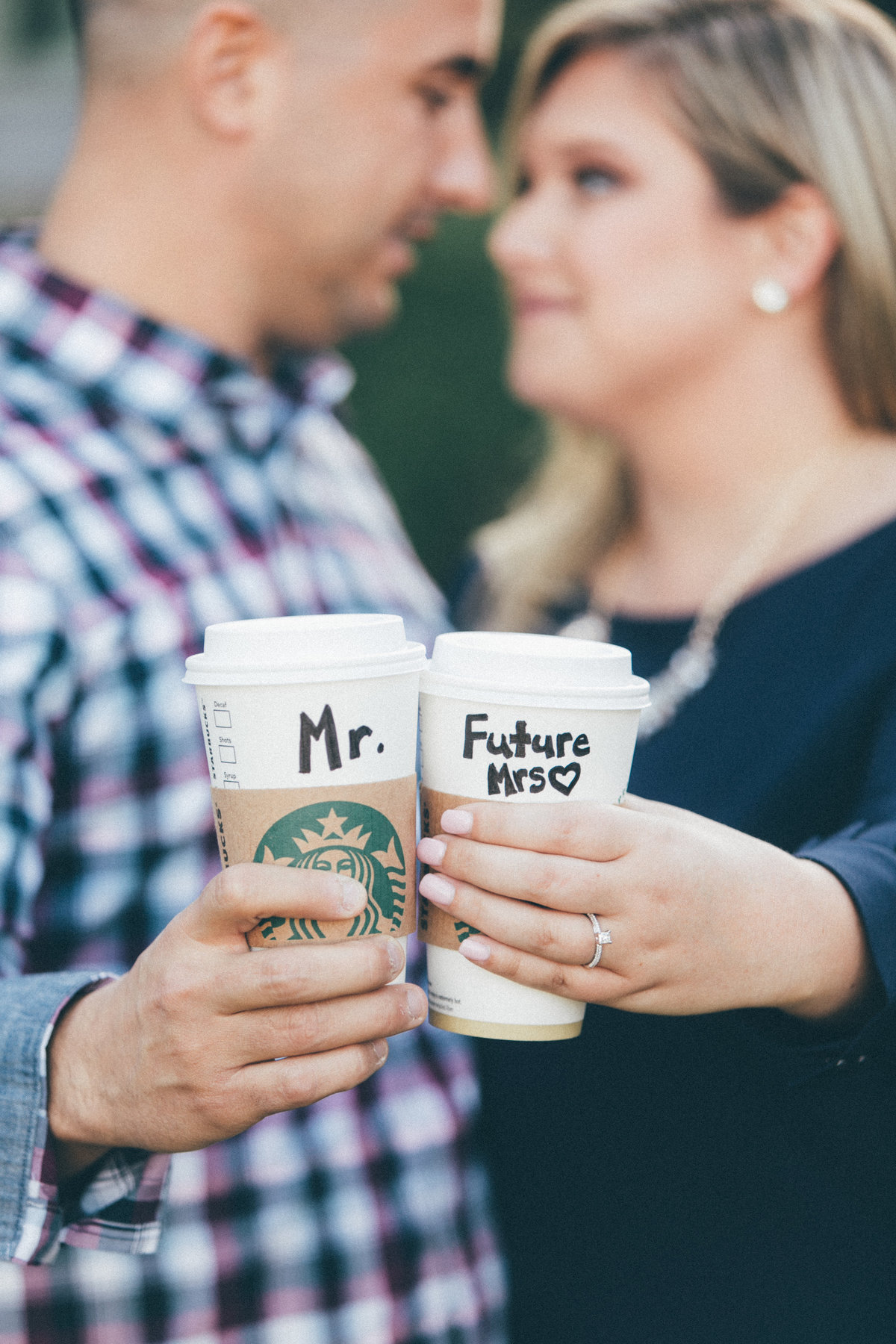 Engagement session with Starbucks Mr+Future Mrs cups