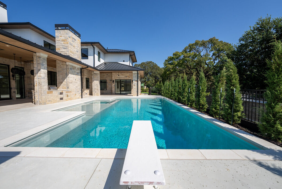 Modern pool for relaxing at custom home in Colleyville