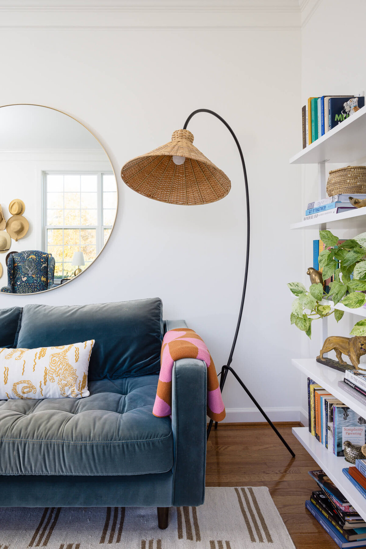 living-room-with-sculptural-lamp-and-blue-sofa
