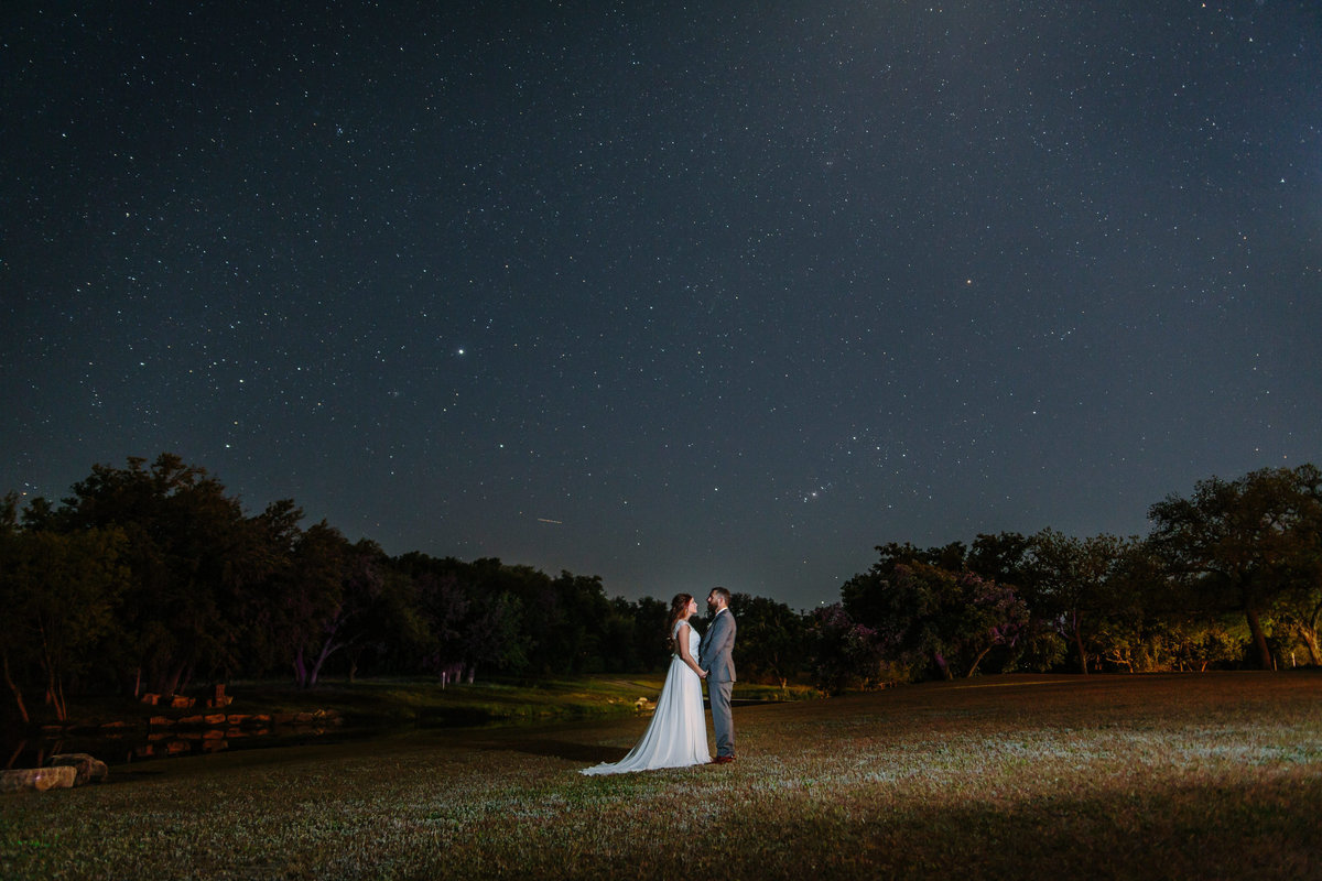 Bride and groom under the stars at night for a Texas Hill Country Wedding