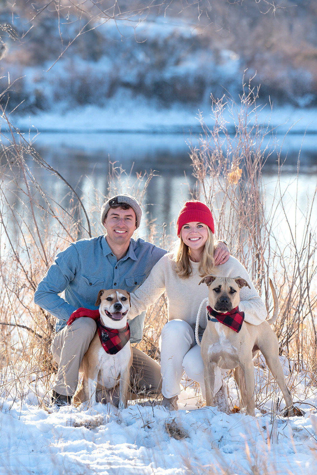 Couple-with-Dogs-by-Littleton-Lake